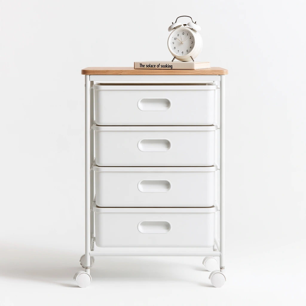 Carrello portaoggetti dalle linee essenziali su ruote, colore grigio