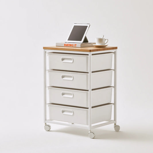 Carrello portaoggetti dalle linee essenziali su ruote, colore grigio