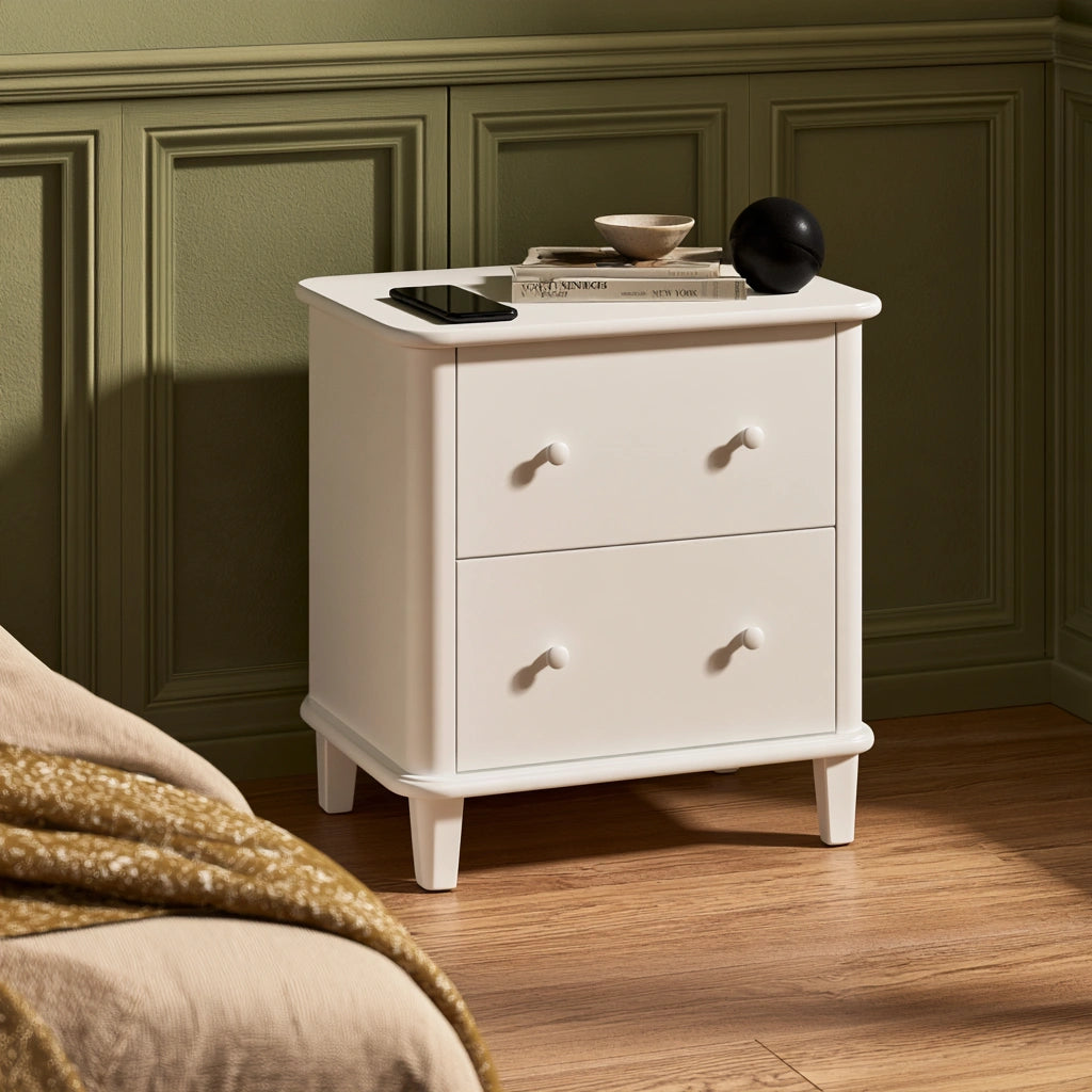 Comodino in legno, colore marrone chiaro e bianco