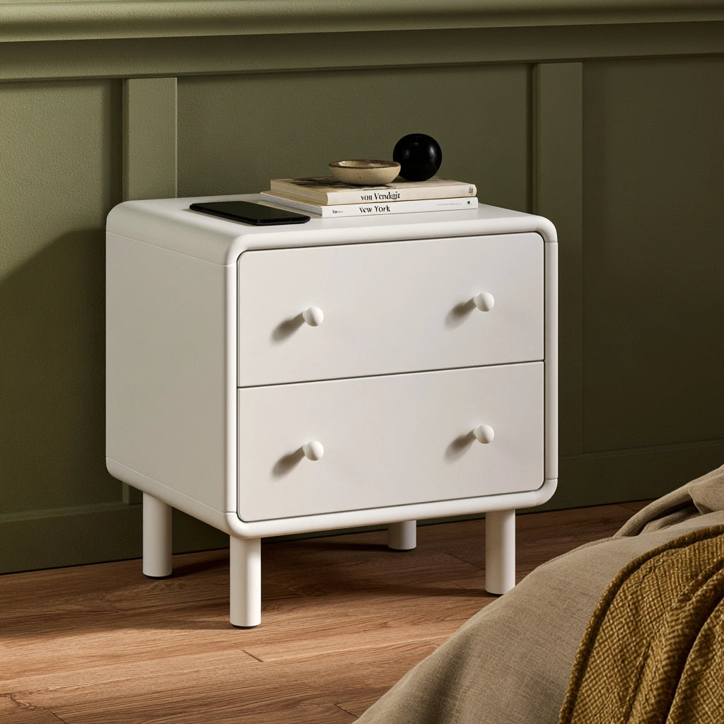 Comodino in legno, colore marrone chiaro e bianco