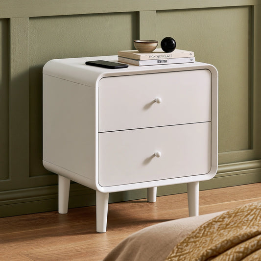 Comodino in legno, colore marrone chiaro e bianco